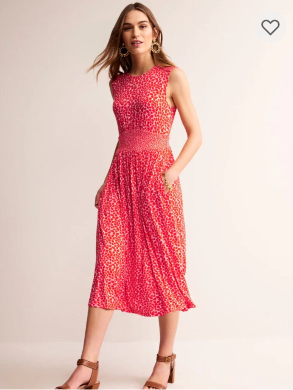 Boden Thea Sleeveless Midi Dress in Poppy Red, Botanic Sprig - Size 14R